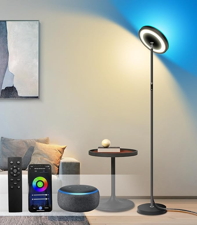 Modern Floor Lamp Double Sided Lighting 32w/2600LM Tall Standing Pole Light APP & Remote Control Multicolor Dimmable for Living Room,Bedroom,Office - LeafyLoom