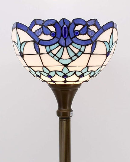 WERFACTORY Tiffany Floor Lamp Navy Blue Baroque Stained Glass Light 12X12X66 Inches Pole Torchiere Standing Corner Torch Uplight Decor Bedroom Living Room Home Office S003B Series - LeafyLoom