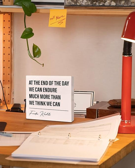 Home Office Desk Wooden Box Sign Decor, We Can Endure Much More Than We Think, Inspirational Quotes Desk Decor Motivational Desk Decorations for Women Girls Teens Student Office Classroom School - LeafyLoom