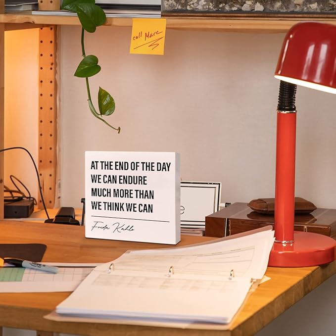 Home Office Desk Wooden Box Sign Decor, We Can Endure Much More Than We Think, Inspirational Quotes Desk Decor Motivational Desk Decorations for Women Girls Teens Student Office Classroom School - LeafyLoom