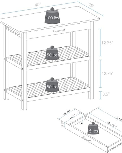 Casual Home Solid Hardwood Top, Slate Gray, 40" W (373-932) Kitchen Island - LeafyLoom