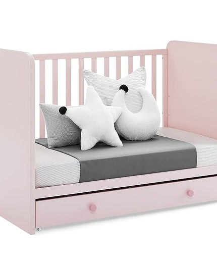 Delta Children babyGap Graham 4-in-1 Convertible Crib with Storage Drawer + Brannan Bear Bookcase with Bins + Brannan Bear Wall Shelf with 4 Hooks, Blush Pink/Dark Pink (Bundle) - LeafyLoom