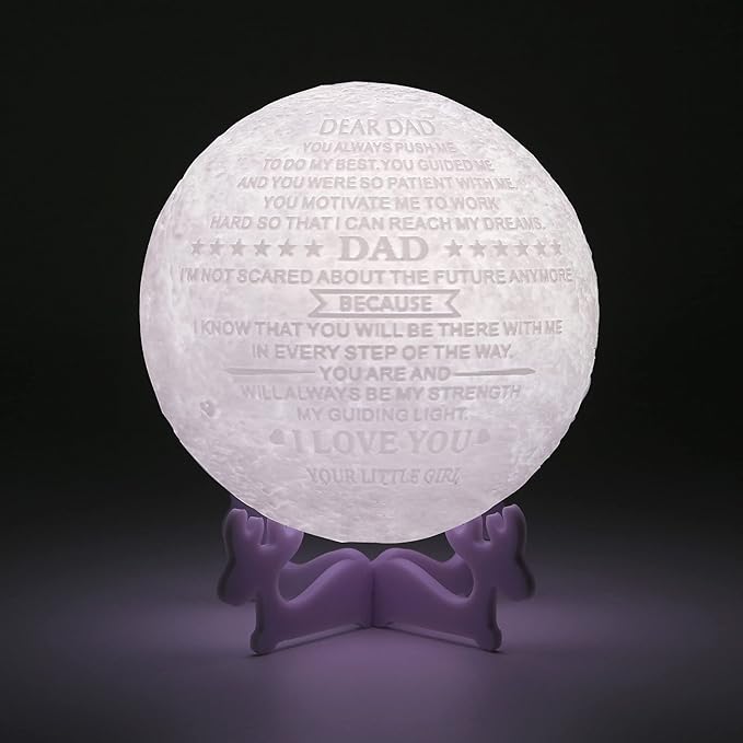 Personalized Bonus Step Father Gifts for SeniorsCool 3D Moon Lamp,Thank You Gifts Moon Decor for Best Dad from Daughter and Son,Moon Lights for Bedroom Birthday Gifts for Dad - LeafyLoom