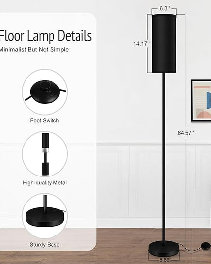 BoostArea Floor Lamps for Living Room, Dimmable floor lamp with 3 Color Temperatures Bulb, Black LED Floor Lamp, Modern Standing Lamp for Bedroom/Office/Study/Farmhouse(9W LED Bulb, Black Linen Shade) - LeafyLoom