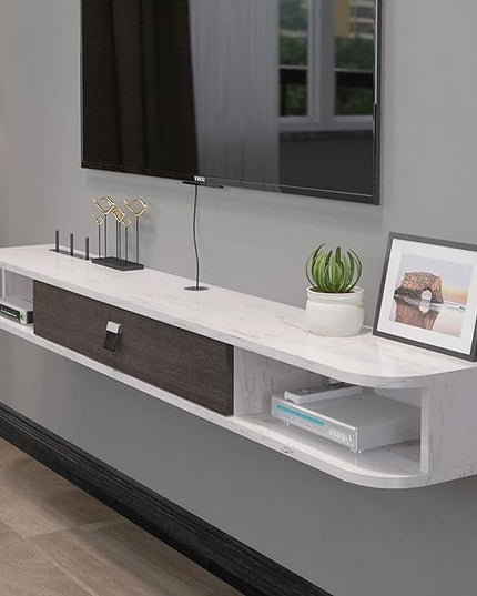 Pmnianhua Floating TV Console,55'' Wall-Mounted Media Console,Floating TV Cabinet,Modern Floating TV Stand,Under TV Entertainment Shelf with Door and Storage for Bedroom Living Room (Grey-White) - LeafyLoom