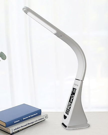 iHome Desk Lamp for Bedroom, Reading Light with Alarm Clock and USB Charging – White (IL100W) - LeafyLoom