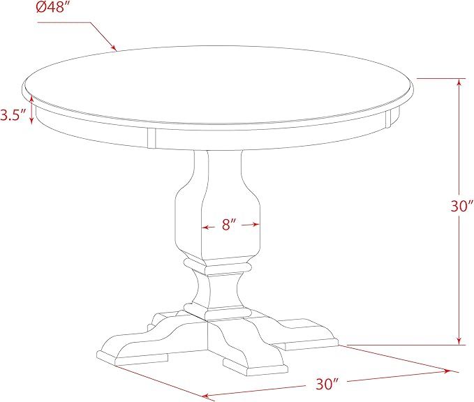 East West Furniture FE3-07-TP Ferris Kitchen Dining Table - a Round Wooden Table Top with Pedestal Base, 48x48 Inch, Distressed Jacobean - LeafyLoom