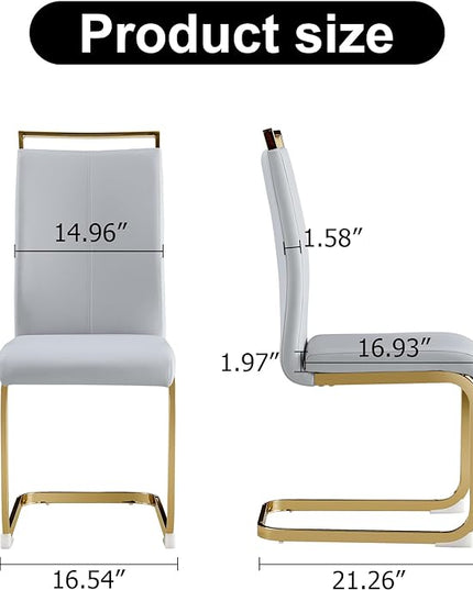 Modern Dining Chairs Set of 4, Side Dining Room Chairs with Gold Frame, Kitchen Chairs with Faux Leather Padded Seat High Back, Chairs for Dining Room, Kitchen, Living Room Light Grey - LeafyLoom