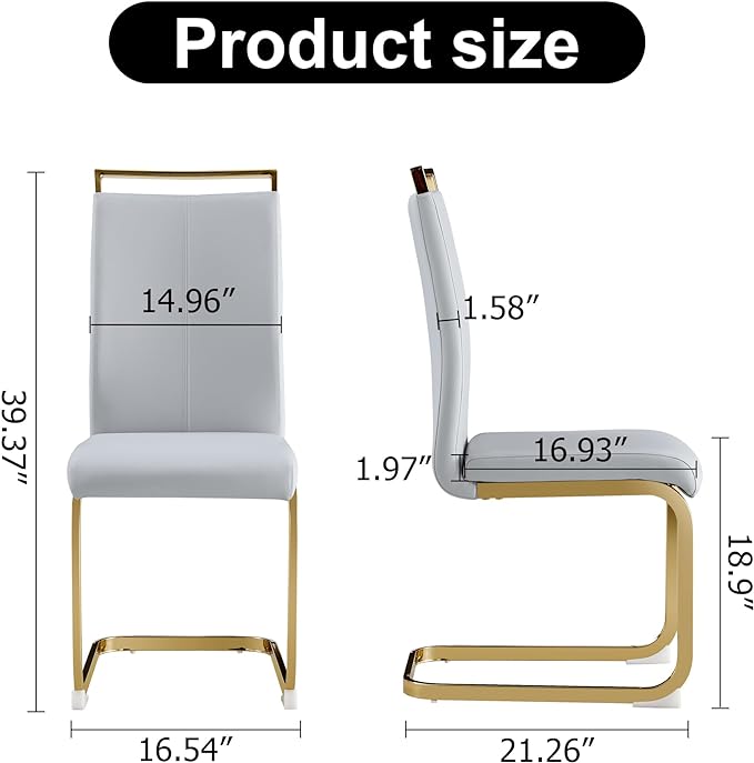 Modern Dining Chairs Set of 4, Side Dining Room Chairs with Gold Frame, Kitchen Chairs with Faux Leather Padded Seat High Back, Chairs for Dining Room, Kitchen, Living Room Light Grey - LeafyLoom