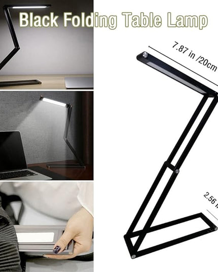 Foldable LED Desk Light, Slim Portable Rechargeable USB Table Light, Eye-Caring Aluminium Alloy Table Lamps,for Home, Reading, Studying, Work, Travel (Black) - LeafyLoom