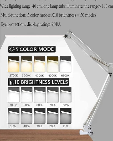 80 LED Desk Lamp(12W, Metal Swing Arm Dimmable Task Lamp, 5 Modes, 10 Brightness Levels,Eye Protection Desk lamp for Reading, Study,Working, Home and Office Lamp 1100 lumens,USB Adapter - LeafyLoom