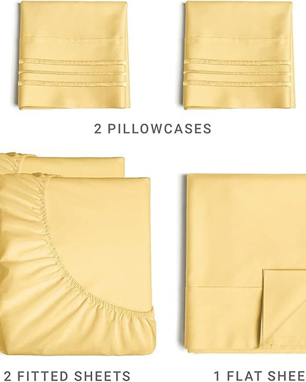 Split King Size 5 Piece Sheet Set - Comfy Breathable & Cooling Sheets - Hotel Luxury Bed Sheets for Women & Men - Deep Pockets, Easy-Fit, Soft & Wrinkle Free Sheets - Yellow Oeko-Tex Bed Sheet Set - LeafyLoom