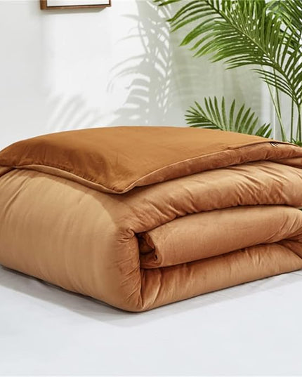 Wellboo Velvet Twin Size Comforter Set Pumpkin Fluffy Bedding Set for Women Girls Burnt Orange Plush Bedding Comforters Solid Terracotta Flannel Quilt Soft Rust Pumpkin Fuzzy Blanket Sherpa Shaggy Bed - LeafyLoom