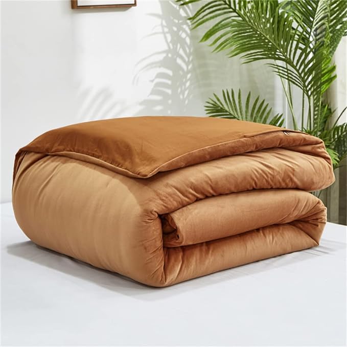 Wellboo Velvet King Size Comforter Set Pumpkin Fluffy Bedding Set for Women Girls Burnt Orange Plush Bedding Comforters Solid Terracotta Flannel Quilt Soft Rust Pumpkin Fuzzy Blanket Sherpa Shaggy Bed - LeafyLoom