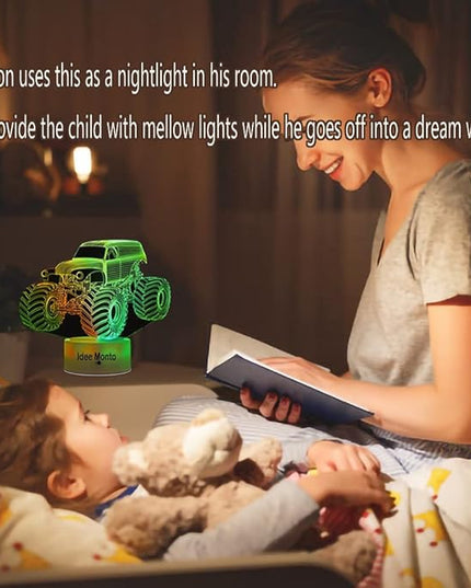 3D LED Lamp for Kids Room Night Lights for Kids Monster Trucks for Boys, with Smart Touch 7 Colors Changing Dimmable Monster Truck Light, for 1 2 3 4 5 6 7 8 Year Old Boy/Girl Birthday Xmas Gifts - LeafyLoom