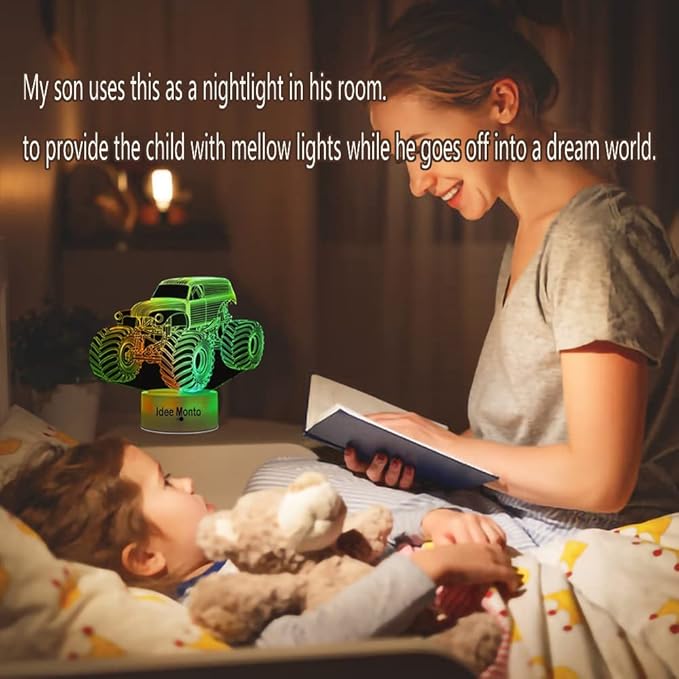 3D LED Lamp for Kids Room Night Lights for Kids Monster Trucks for Boys, with Smart Touch 7 Colors Changing Dimmable Monster Truck Light, for 1 2 3 4 5 6 7 8 Year Old Boy/Girl Birthday Xmas Gifts - LeafyLoom