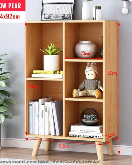 IOTXY Wooden Open Shelf Bookcase - 3-Tier Floor Standing Display Cabinet Rack with Legs, 5 Cubes Bookshelf, Pear Yellow - LeafyLoom