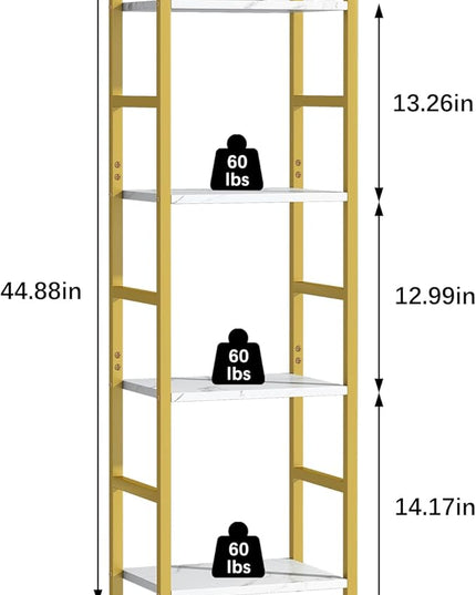 4 Tier Bookshelf, Small Book Shelf Industrial Bookcase, Metal Narrow Book Case Book Storage Organizer,Bookshelves for Bedroom Office Living Room(4 Tier,Gold) - LeafyLoom