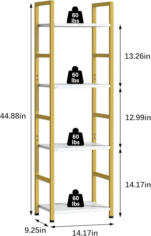 4 Tier Bookshelf, Small Book Shelf Industrial Bookcase, Metal Narrow Book Case Book Storage Organizer,Bookshelves for Bedroom Office Living Room(4 Tier,Gold) - LeafyLoom