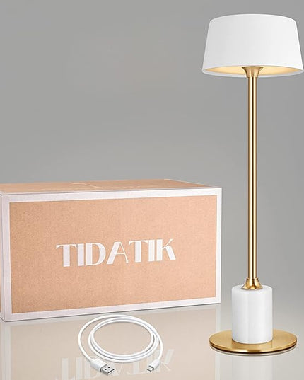 Cordless Table Lamp,Rechargeable and Battery Operated, Powered by 4000mAh Battery, 42-Hour Run Time, 3 Level Dimmable, White and Gold Lamp for Bedrooms, Restaurant, Buffet, Patio - LeafyLoom