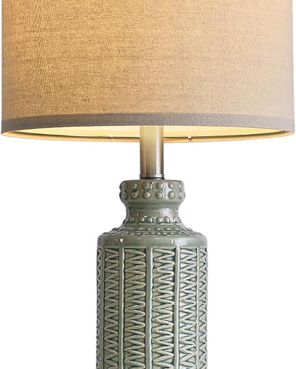 24.75'' Farmhouse Light-Green Ceramic Single Table Lamp for Bedroom Living Room Vintage Traditional Rustic Modern Nightstand Bedside Lamps - LeafyLoom