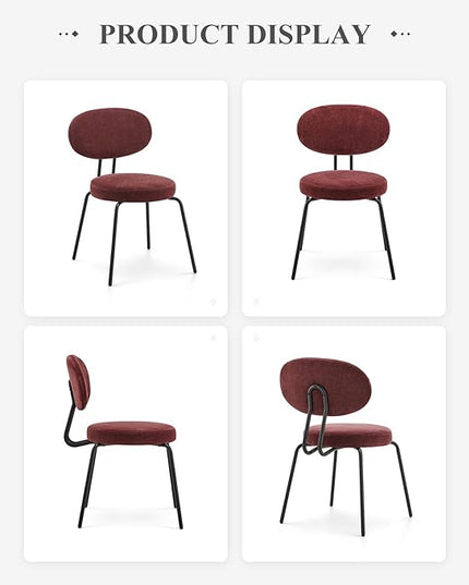 COLAMY Upholstered Fabric Dining Chairs Set of 4, Modern Dining Room Kitchen Side Chairs with Round Seat, Curved Backrest, Metal Legs, Red - LeafyLoom