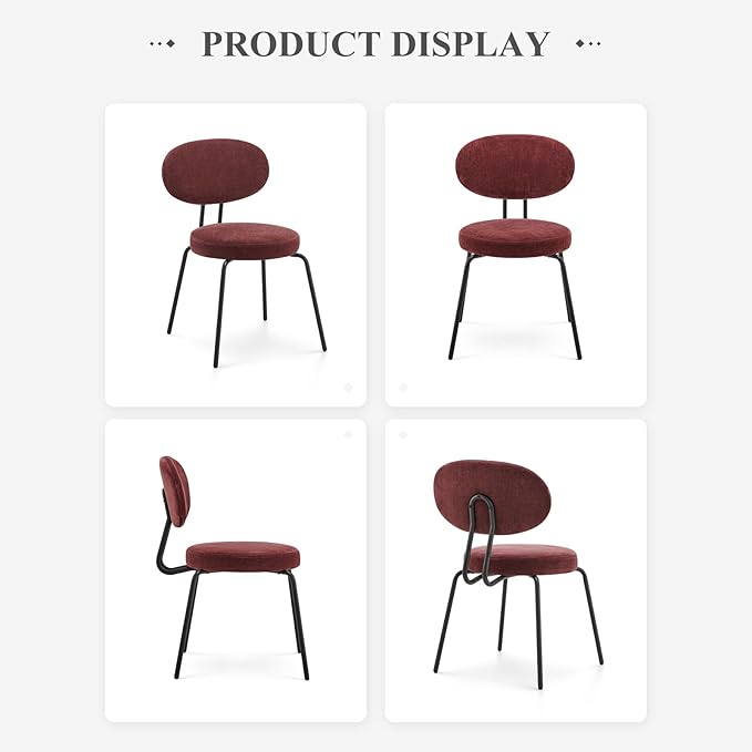 COLAMY Upholstered Fabric Dining Chairs Set of 4, Modern Dining Room Kitchen Side Chairs with Round Seat, Curved Backrest, Metal Legs, Red - LeafyLoom