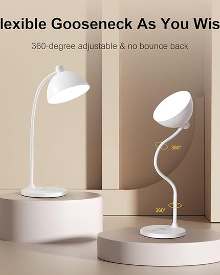 BOHON Desk Lamp, LED Desk Lamp with USB Charging Port, Wireless Charger Desk Light for Home Office, 5 Colors 6 Levels Brightness, Touch Table Lamp for Bedroom Bedside College Dorm Reading, White - LeafyLoom
