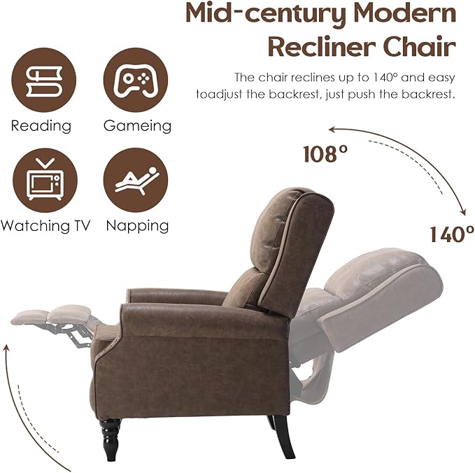 STARY Faux Leather Pushback Recliner Chair for Living Room Bedroom RV, Coffee - LeafyLoom