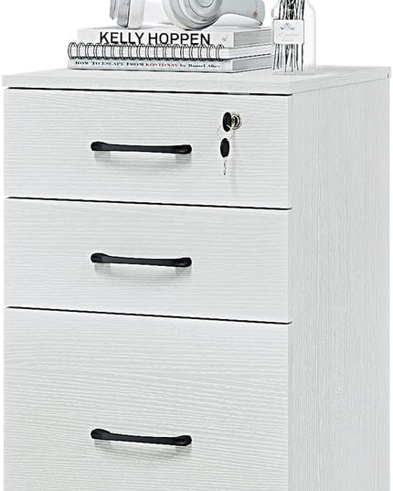 Panana 3 Drawer Wood Mobile File Cabinet, Under Desk Storage Drawers Small File Cabinet for Home Office (White) - LeafyLoom