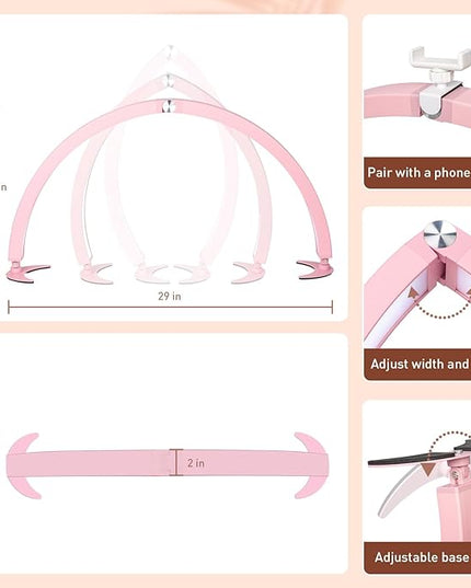 HITTI Half Moon Light for Nail Desk with Phone Holder, Foldable Nail Tech Light, Lash Table Lamp with Wire Controller & Remote, 7 Color Modes 10 Brightness for Extension Tattoo Craft Beauty - Pink - LeafyLoom
