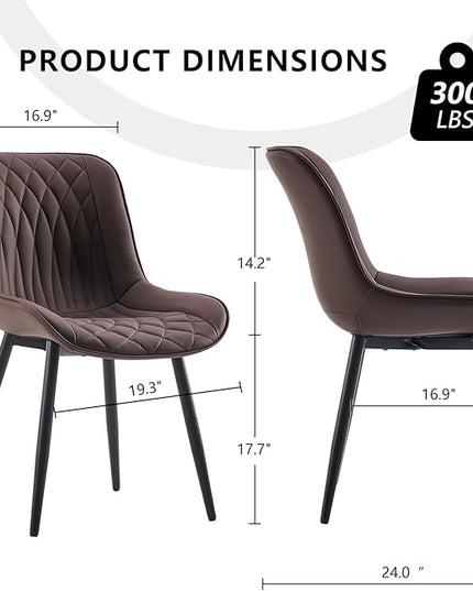 YOUNIKE Brown Dining Chairs set of 2 with High Backs Mid Century Modern Kitchen & Dining Room Chairs PU Faux Leather Upholstered sillas de comedor Comfortable Large Padded Accent Chair with Metal Legs - LeafyLoom