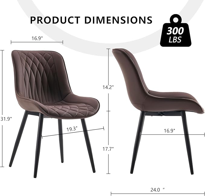 YOUNIKE Brown Dining Chairs set of 2 with High Backs Mid Century Modern Kitchen & Dining Room Chairs PU Faux Leather Upholstered sillas de comedor Comfortable Large Padded Accent Chair with Metal Legs - LeafyLoom