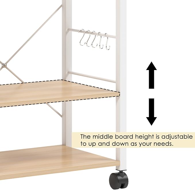 sogesfurniture 3-Tier Kitchen Baker's Rack Utility Shelf Microwave Oven Stand Storage Cart Workstation Shelf 3-Tier Kitchen Utility Cart on Wheels with Storage, Maple - LeafyLoom
