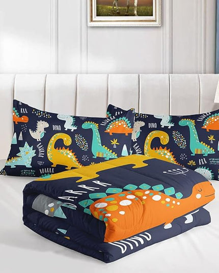 Datura home Bedding Comforter Set Kawaii Cartoon Dinosaur Printed Pattern with 1 and 2 Pillowcases for Boys Bedroom All Season(Cute Dinosaur Full) Full 80x90inches - LeafyLoom