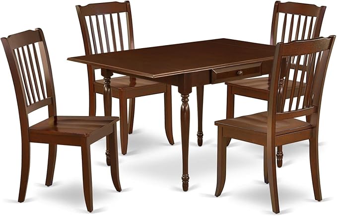 East West Furniture MZDA5-MAH-W Monza 5 Piece Kitchen Set Includes a Rectangle Table with Dropleaf and 4 Dining Room Chairs, 36x54 Inch - LeafyLoom