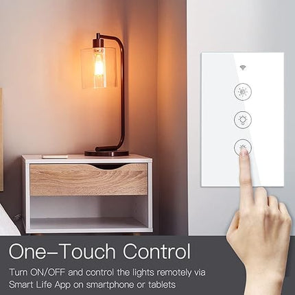 MOES WiFi RF Smart Light Dimmer Switch, Smart Life/Tuya APP Relay Status Backlight Switch Off RF Remote Control Voice Compatible with Alexa Google Assistants, White Touch MOES