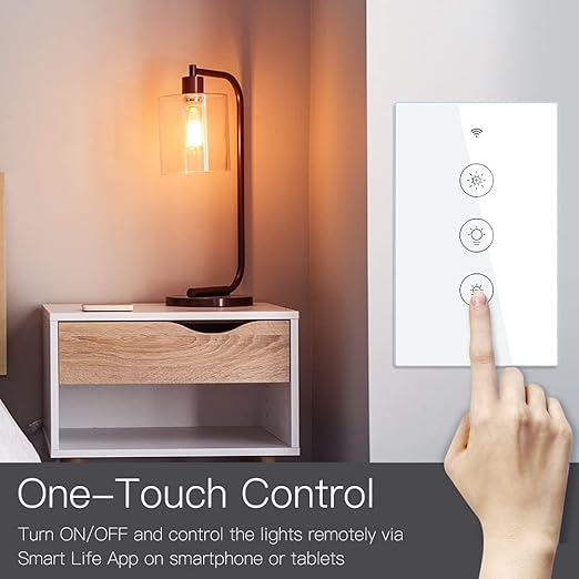 MOES WiFi RF Smart Light Dimmer Switch, Smart Life/Tuya APP Relay Status Backlight Switch Off RF Remote Control Voice Compatible with Alexa Google Assistants, White Touch MOES