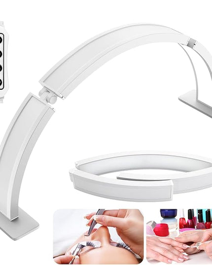 Foldable Half Moon Nail Desk Lamp 29.5Inch, Stepless Dimming Brightness 3360 Lumen Led Light for Nails, Manicure Desk Light for Lash Tech, Cosmetic, Tattoo, Eyebrows, White - LeafyLoom