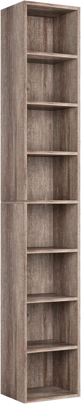 FOTOSOK 8-Tier Media Tower Rack, 11.6 X 9.3 X 70.9 Inches CD DVD Slim Storage Cabinet with Adjustable Shelves, Tall Narrow Bookcase Display Bookshelf for Home Office, Oak - LeafyLoom