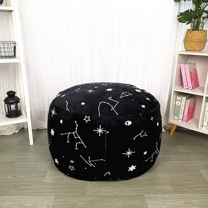 Bean Bag Chair COVER -(NO BEANS) for kids Teens, zipper opening, soft velvet, X-Large (34" Black) - LeafyLoom