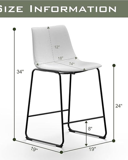 NicBex Retro Bar Stools Crazy-Horse Leather with Metal Legs Barstools, Lounge Kitchen Island Counter Stools, Set of 2, (White Color) (A-GE17020-USSU014) - LeafyLoom