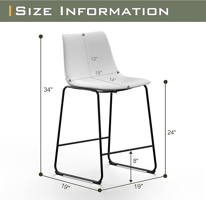 NicBex Retro Bar Stools Crazy-Horse Leather with Metal Legs Barstools, Lounge Kitchen Island Counter Stools, Set of 2, (White Color) (A-GE17020-USSU014) - LeafyLoom