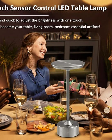Cordless Metal Desk Lamp, Touch Sensor Control LED Table Lamp,3 Color Stepless Dimmable Battery Powered Lamp,Night Light for Kids Nursery,Bedroom/Desk/Cafe (Silver) - LeafyLoom