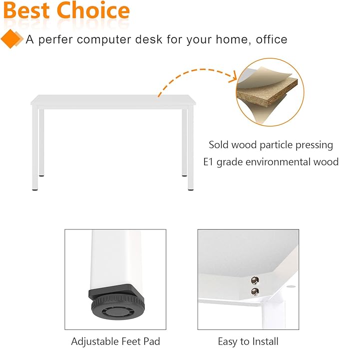 Need 55 Inch Large Computer Desk - Modern Simple Style Home Office Gaming Desk, Basic Writing Table for Study Student, White Metal Frame, White - LeafyLoom