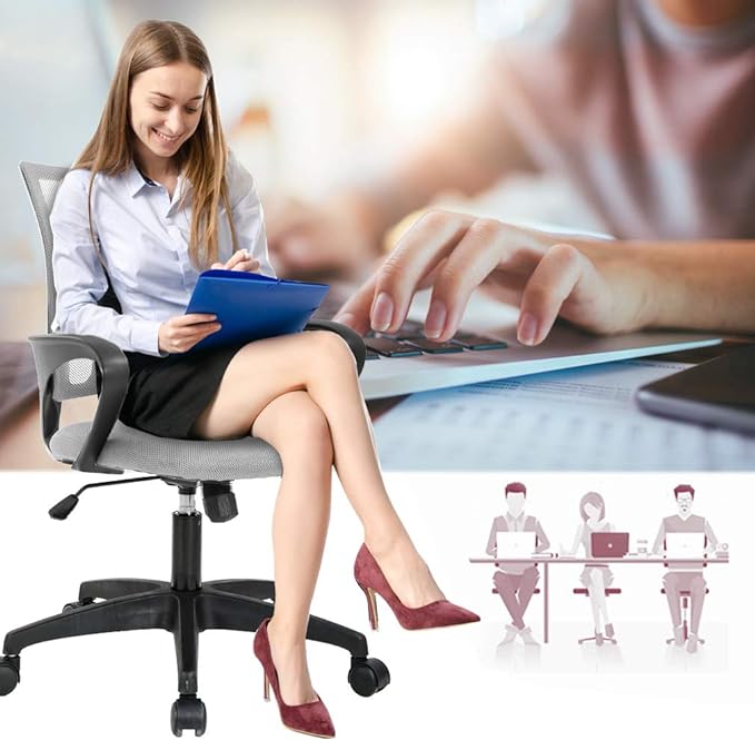 Office Chair Desk Chair Computer Chair Ergonomic Executive Swivel Rolling Chair with Lumbar Support Arms Adjustable Task Chair for Women Adults, Grey - LeafyLoom