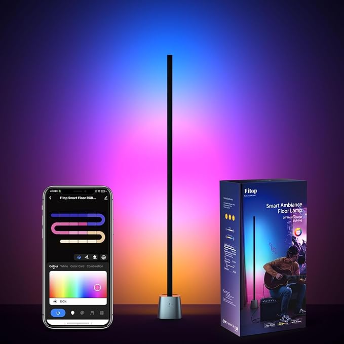 Fitop RGBCW Floor lamp LED Smart Corner Lamp, 2.4GHz WiFi 24 Watts, app Control - LeafyLoom