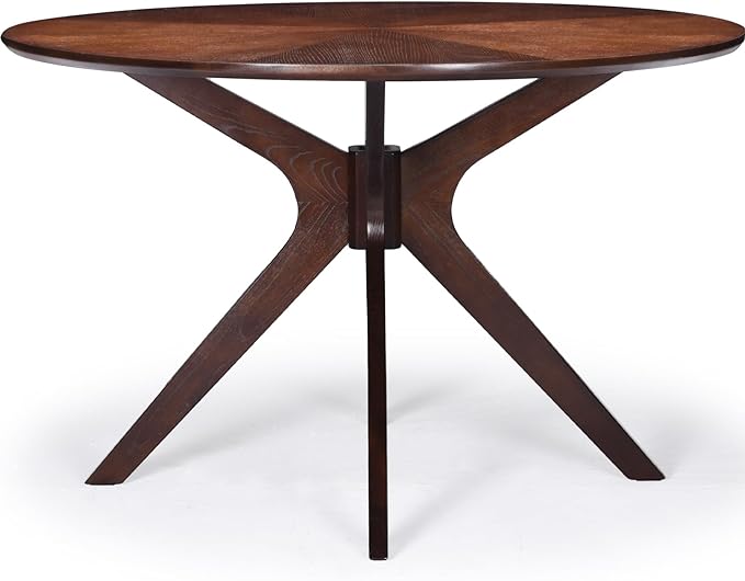 Soohow 47.2''Round Dining Table Dining Room Table Seats Up to 4-6 People,Kitchen Table Wood Dining Table Round Farmhouse Dining Table with Intersecting Pedestal Base,Black Walnut - LeafyLoom