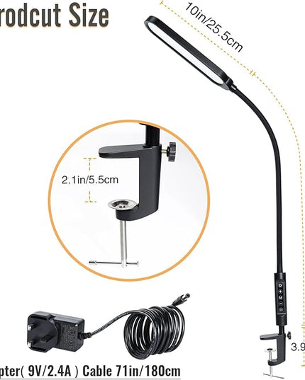 Clamp on Lamp, LED Clamp Desk Lamp, 3000 LMS, 18W, CRI>95, 3 Color Modes, 16 Brightness Levels, Eye-Caring Task Lamp with Remote for Reading, Office, 0.5H/1H Timer (Adapter Included) - LeafyLoom
