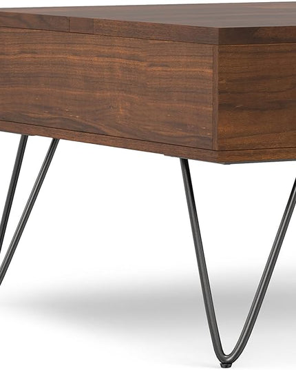 SIMPLIHOME Hunter 32 inch Wide Square Industrial Lift Top Coffee Table in Walnut for The Living Room and Family Room - LeafyLoom